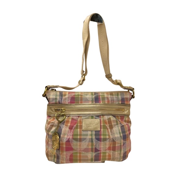 Coach Handbags - Coach 2012 EUC Poppy Plaid Glam Bag Hobo Gold Leather Trim Hangtag